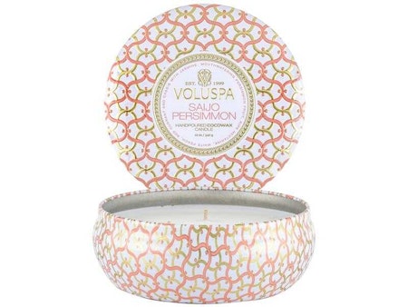 Voluspa 3-Wick Candle In Decorative Tin - SAIJO PERSIMMON