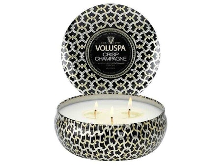 Voluspa 3-Wick Candle In Decorative Tin - Crisp Champagne