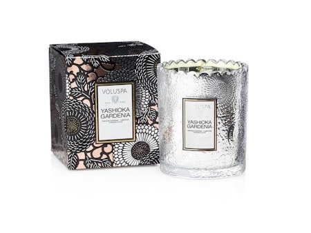 Voluspa Scalloped Edge Embossed Glass Candle - Yashioka Gardenia