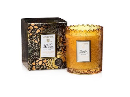 Voluspa Scalloped Edge Embossed Glass Candle - Baltic Amber