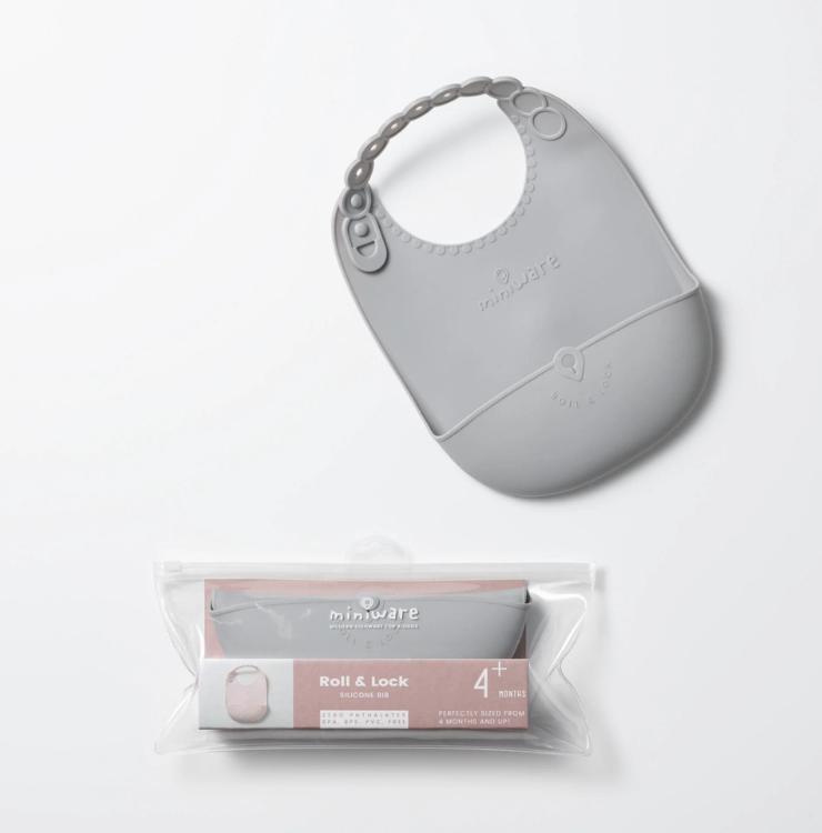 Miniware Roll & Lock Silicone Bib Haklapp Grey