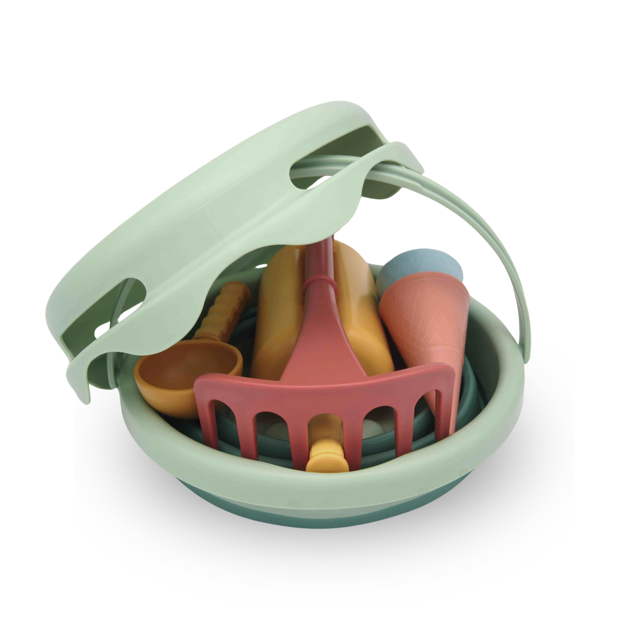 COMPACTOYS 7-i-1 Sandset med hopfällbar hink och sandleksaker Eco-friendly Grön
