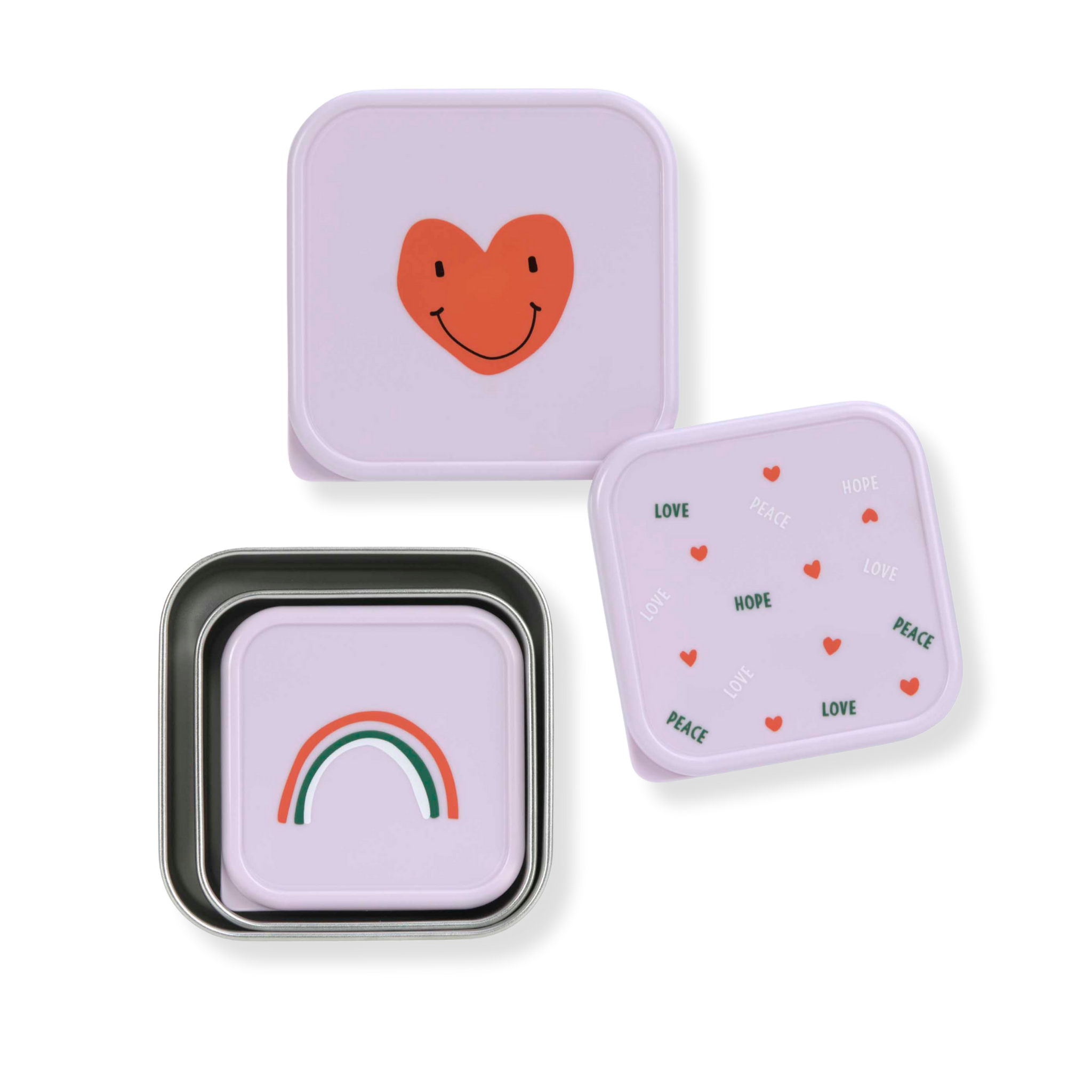 LÄSSIG Snackbox/matlådor Happy Rascals Heart Lavender 3-pack