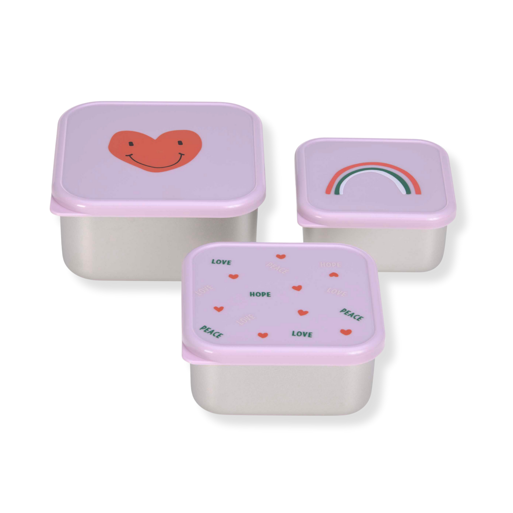 LÄSSIG Snackbox/matlådor Happy Rascals Heart Lavender 3-pack