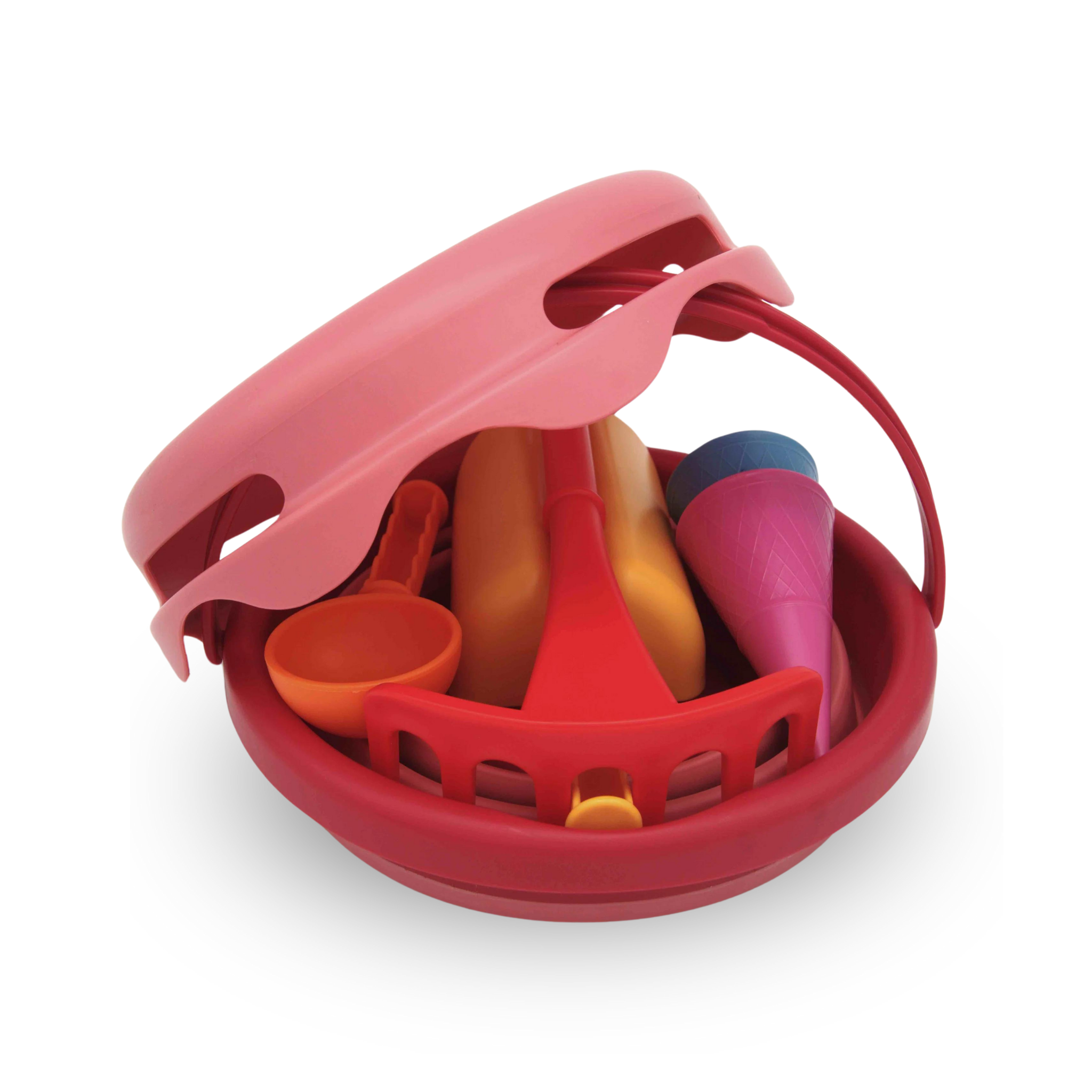COMPACTOYS  7-i-1 Sandset med hopfällbar hink och sandleksaker Rosa/röd