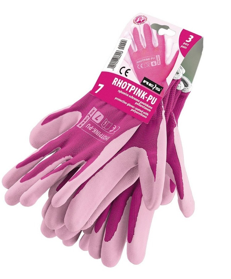Trädgårdshandskar  RHOTPINK-PU 3-pack