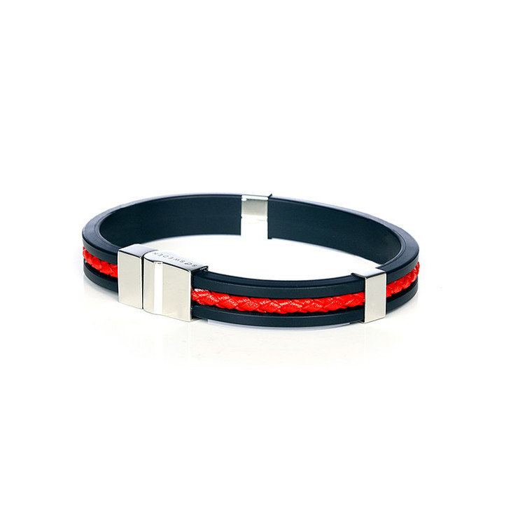 armband accessoar herr röd läder, svart gummi och rostfritt stål so sweden