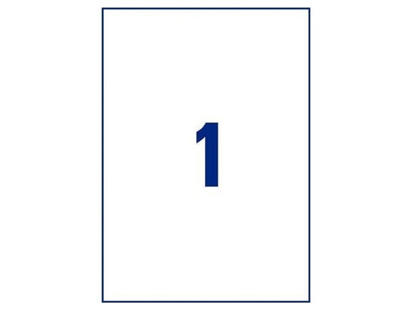 1 label/A4. Approx 210 x 297mm. Self-adhesive labels for your printer