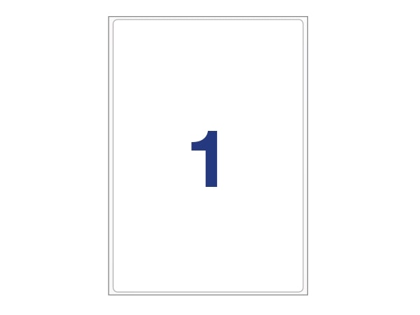 1 etiket/A4. Ca 200 x 289 mm. Selvklæbende etiketter til din printer