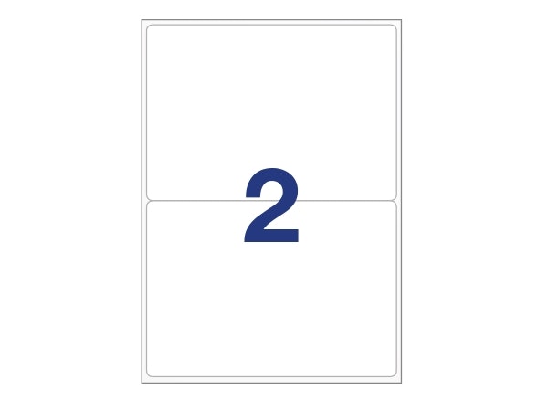 2 labels/A4. Approx 200 x 144mm. Self-adhesive labels for your printer