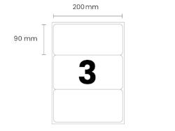3 labels/A4. Approx  200 x 90mm. Self-adhesive labels for your printer