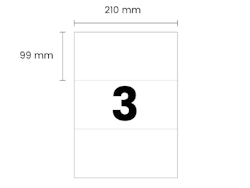 3 labels/A4. Approx 210 x 99mm. Self-adhesive labels for your printer