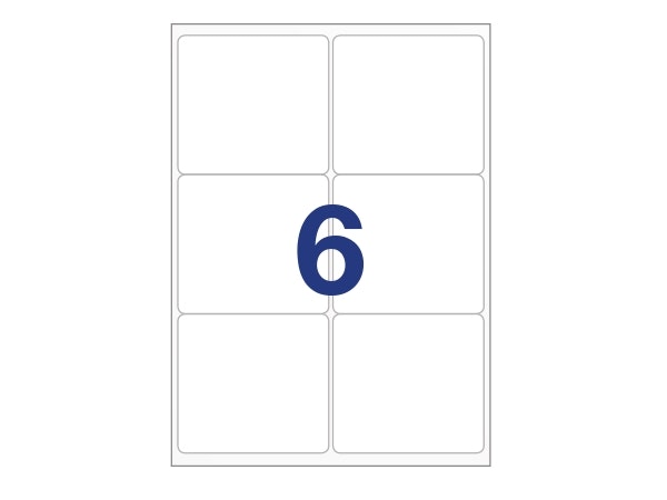6 labels/A4. Approx 99 x 93mm. Self-adhesive labels for your printer