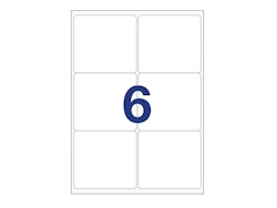 6 labels/A4. Approx 99 x 93mm. Self-adhesive labels for your printer