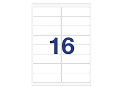 16 labels/A4. Approx 99 x 34mm. Self-adhesive labels for your printer