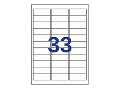 33 labels/A4. Approx 63 x 25mm. Self-adhesive labels for your printer