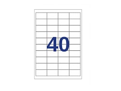 40 labels/A4. Approx 48.5 x 25.4mm. Self-adhesive labels for your printer