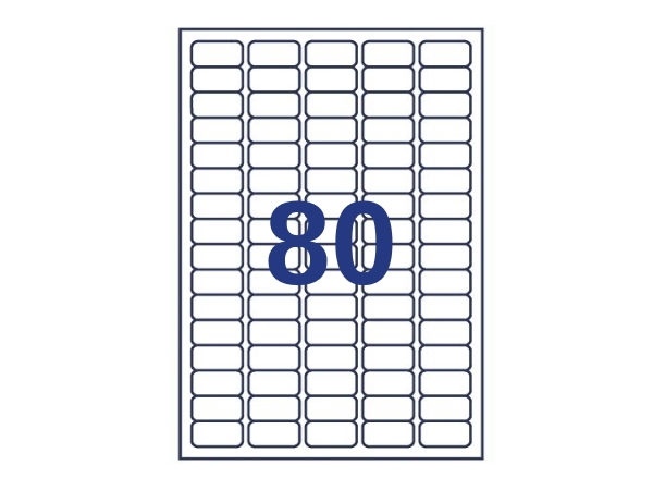 80 etiketter/A4. Ca 35,6 x 16,9 mm. Selvklæbende etiketter til din printer
