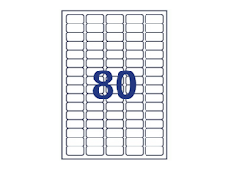 80 labels/A4. Approx 35.6 x 16.9mm. Self-adhesive labels for your printer