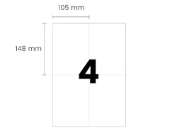 4 labels/A4. Approx 105 x 148mm. Self-adhesive labels for your printer