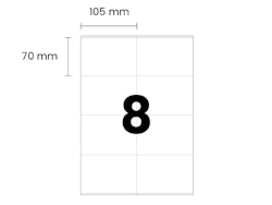 8 labels/A4. Approx 105 x 70mm. Self-adhesive labels for your printer