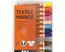 Textilemarker-12 färger-Blandade färger