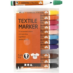 Textilemarker-12 färger-Blandade färger
