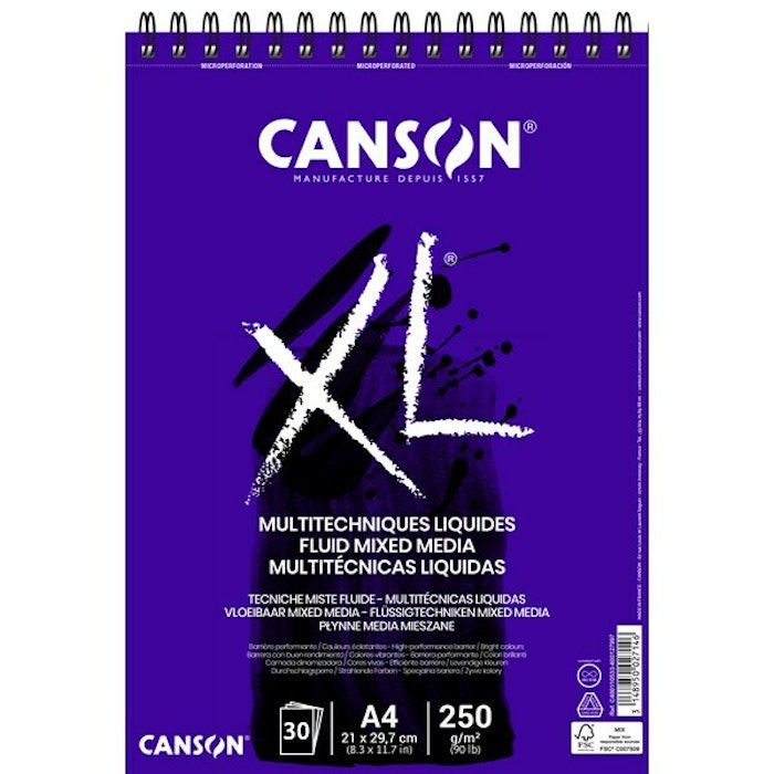 Canson-XL Fluid Mixed Media A4 250G Spiral 30st