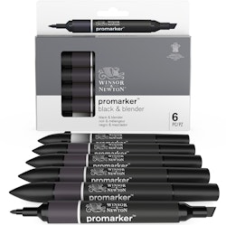 Promarkerset 5 Black & 1 Blender