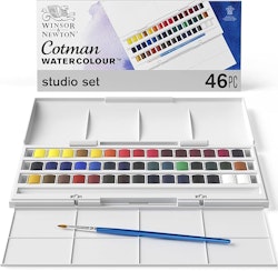 Akvarellset-Cotman studio 46 delar med låda