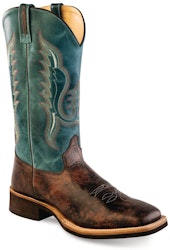 Old West cowboy boots Dirty Reddish brown foot with blue shaft 100% leather B