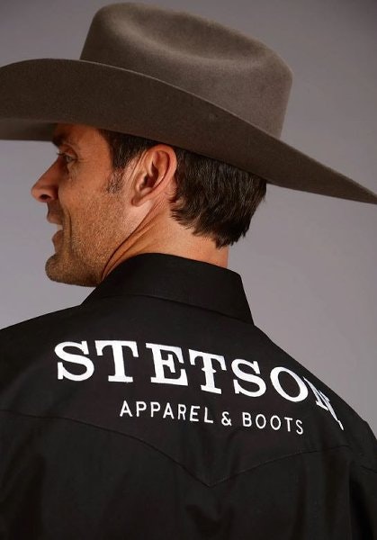 Stetson Western Shirt Mens Logo Wear Black Shirt 100% cotton B