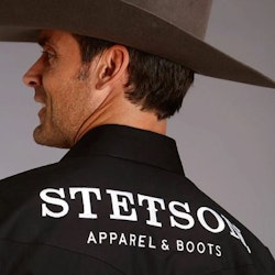 Stetson Western Shirt Mens Logo Wear Black Shirt 100% cotton B
