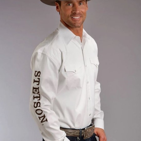 Stetson Western Shirt Mens Logo Wear White Shirt 100% cotton B