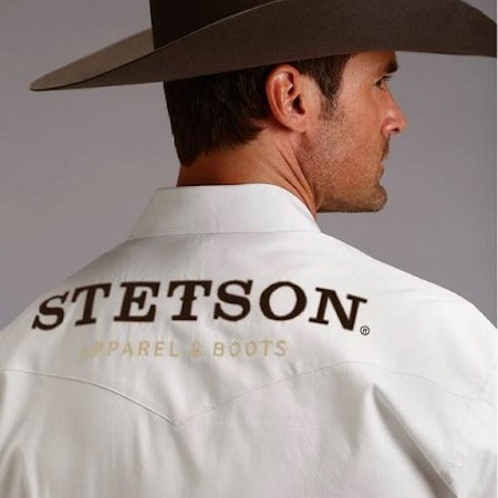 Stetson Western Shirt Mens Logo Wear White Shirt 100% cotton B