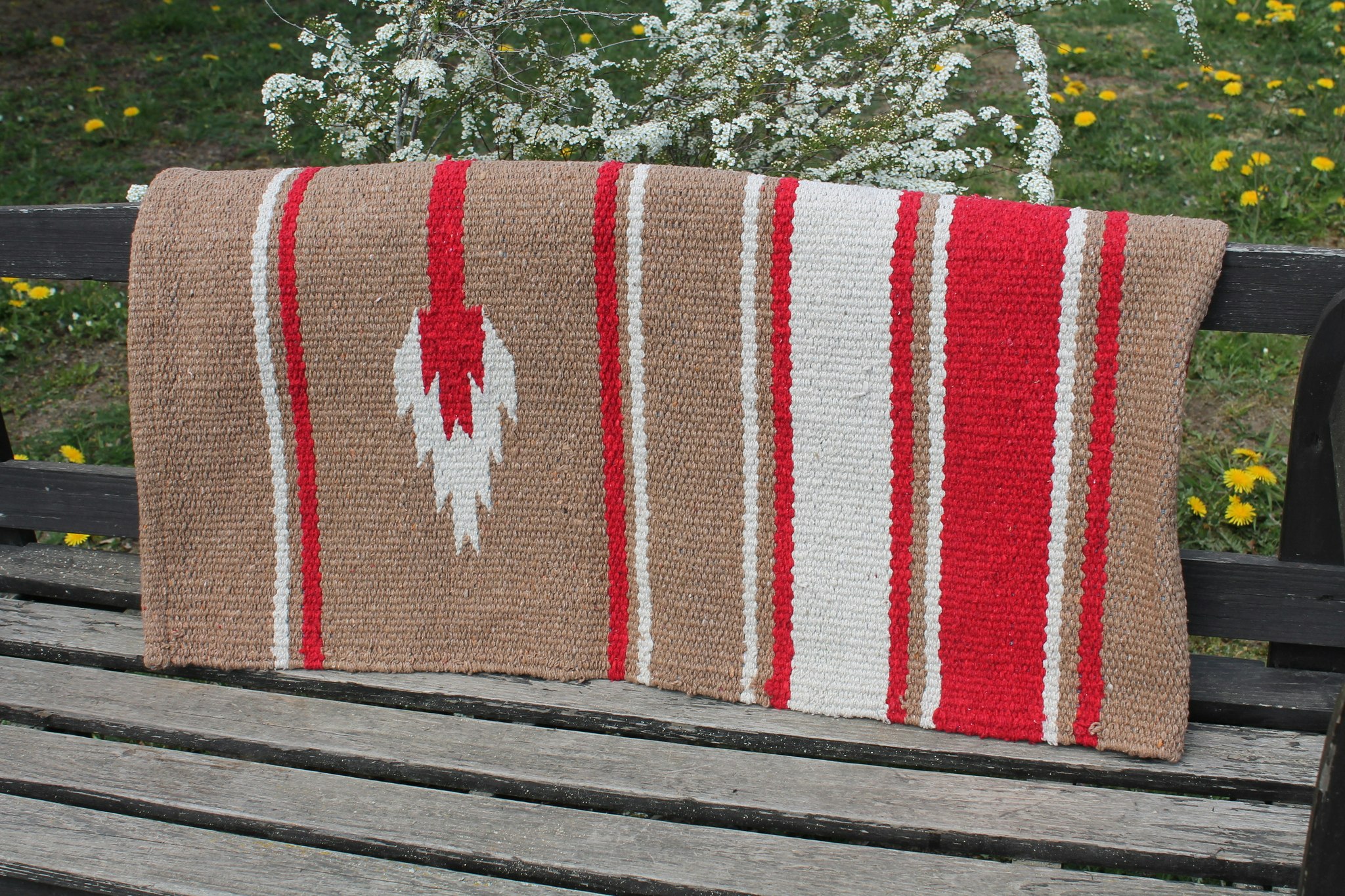 Weaver double weave acrylic saddle blanket tan/red/cream
