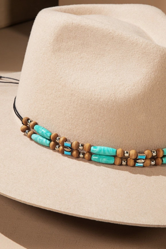 Hatband With Stone And Wooden Beads