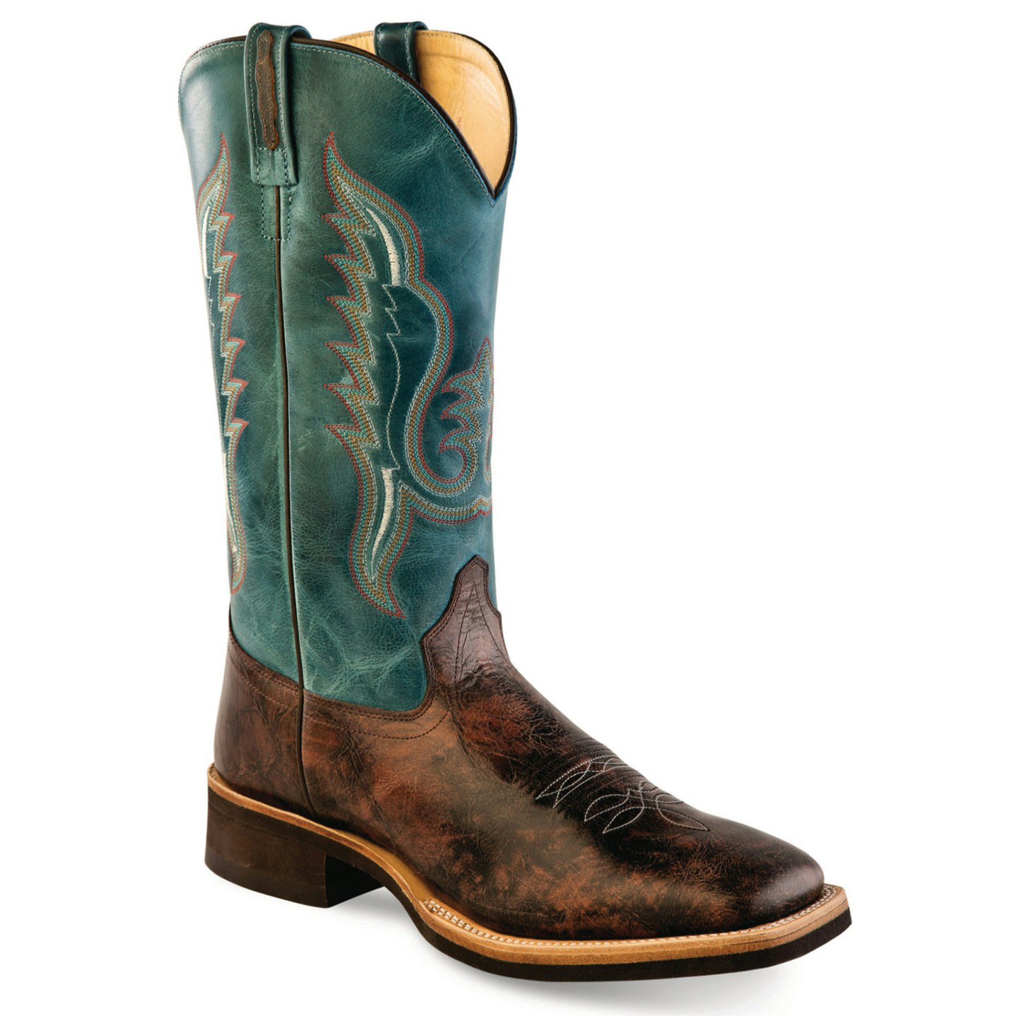 Old West Westernboots Gleeson Dirty Reddish Brown With Vintage Blue Denim Shaft