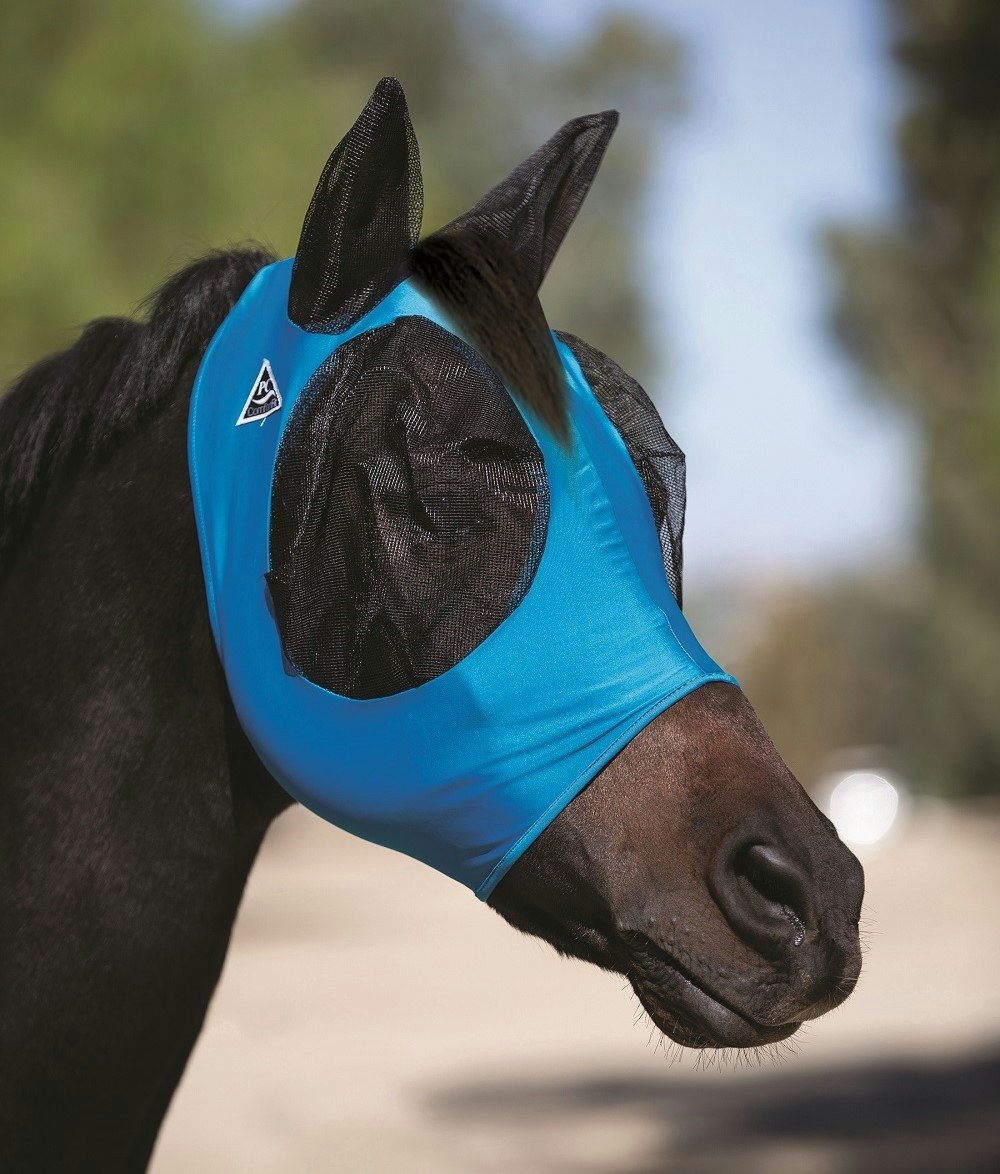 Comfort Fit Lycra Fly Mask With Forelock Opening Pacific Blue