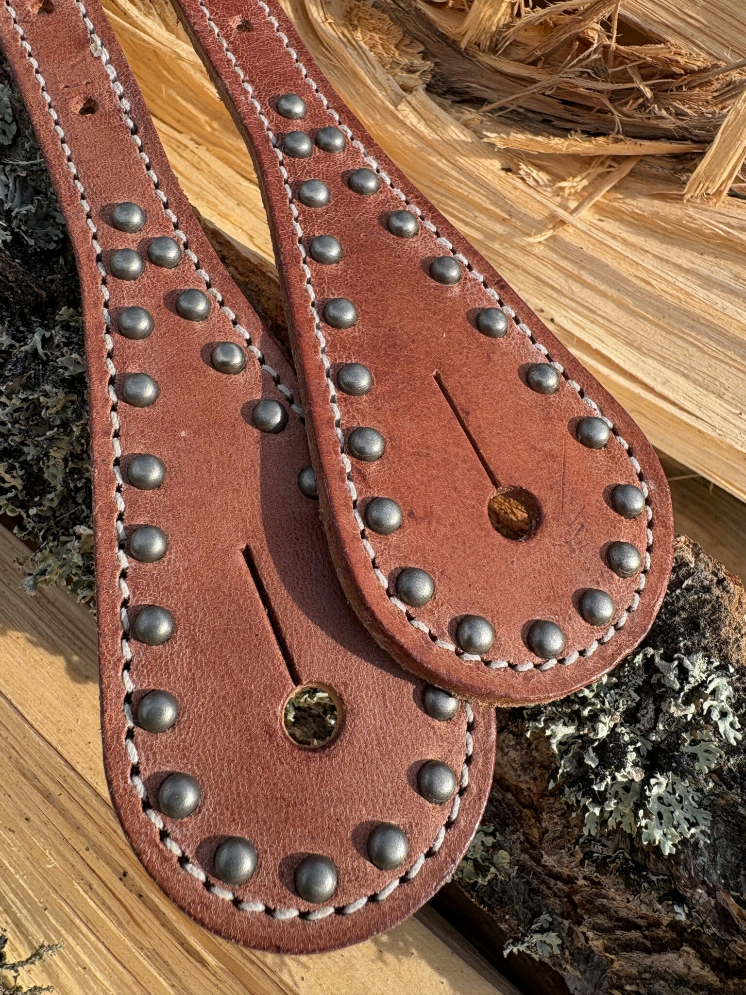 Weaver Youth Harness Leather Spur Straps with Spots Russet
