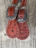 Weaver Youth Hand Tooled Triangle Border Spur Straps  Chestnut