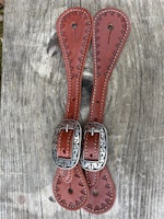 Weaver Youth Hand Tooled Triangle Border Spur Straps  Chestnut