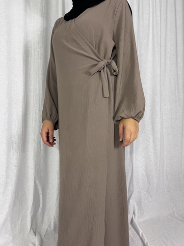 Side wrap abaya taupe