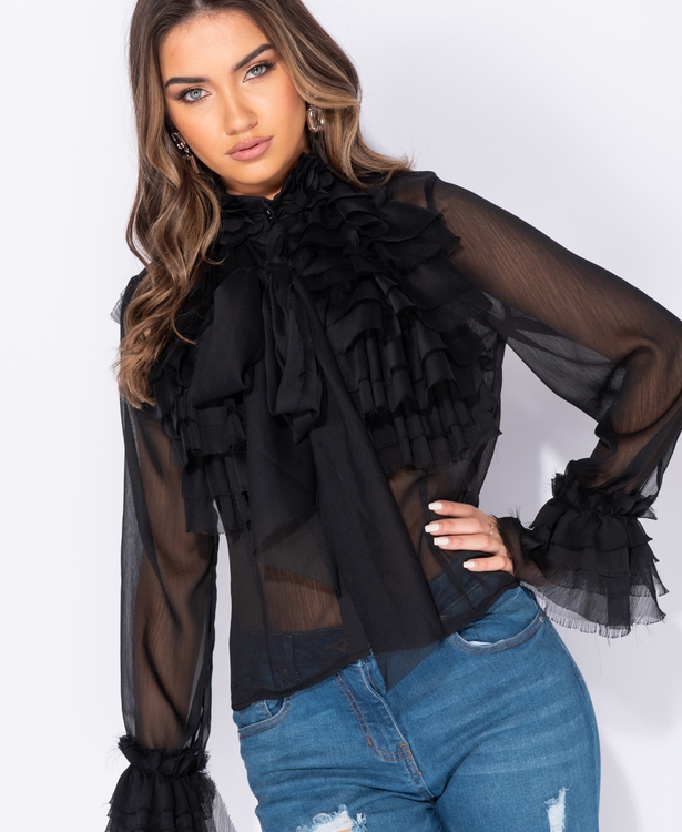 Frilled Kitty bow tie blouse