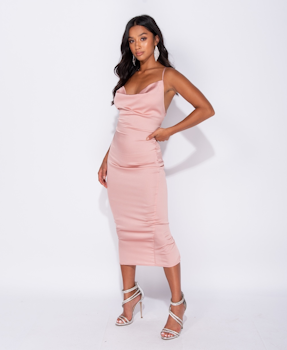 The pink silky long dress