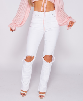Knee Rip Distressed boss white jeans