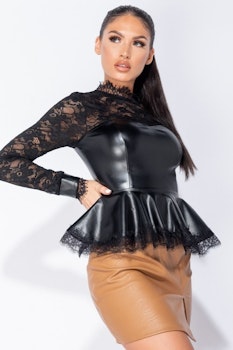 Leather & lace top