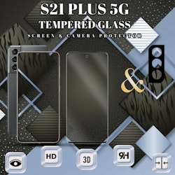 1-Pack Samsung S21 Plus (5G) Skärmskydd & 1-Pack linsskydd - Härdat Glas 9H - Super kvalitet 3D