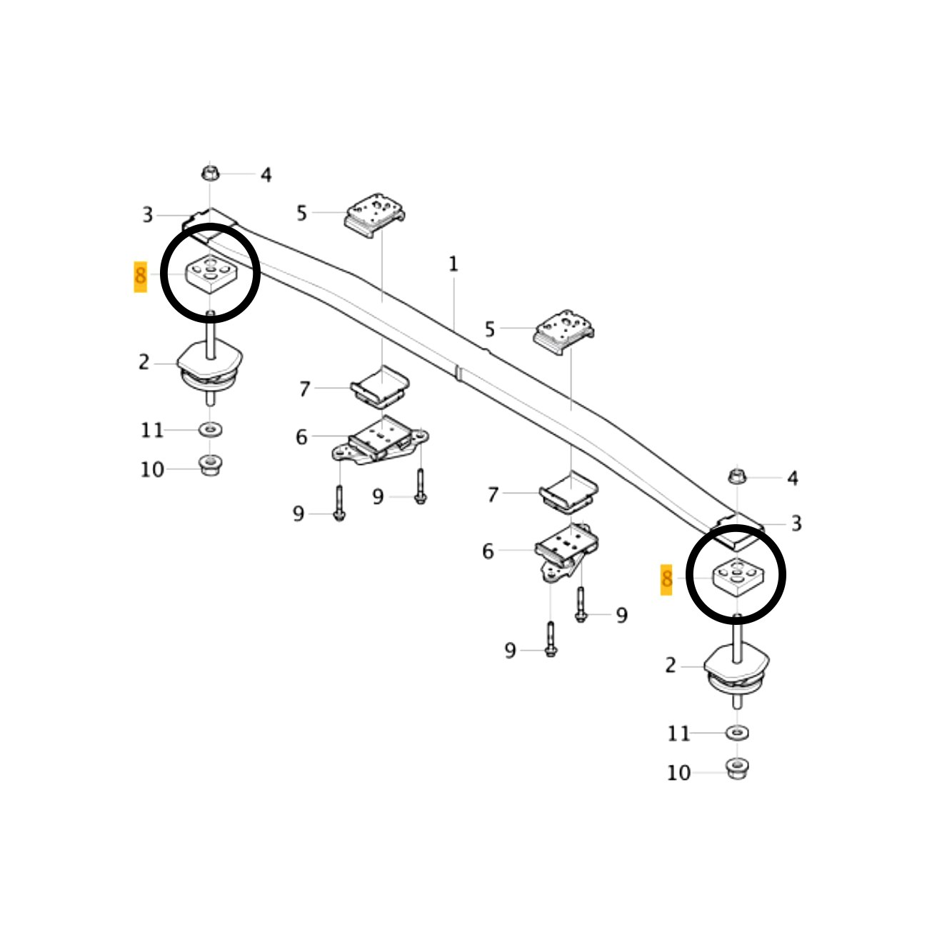 Bladfjäderklossar Volvo SPA - 6-45mm, V60, V60CC, V90, V90CC, XC60, XC90 (Endast Bak)