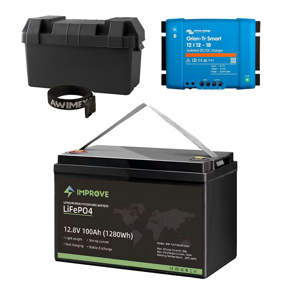 Dual-Battery Package 12V 100Ah LiFePO4 / DC-DC charger / Box